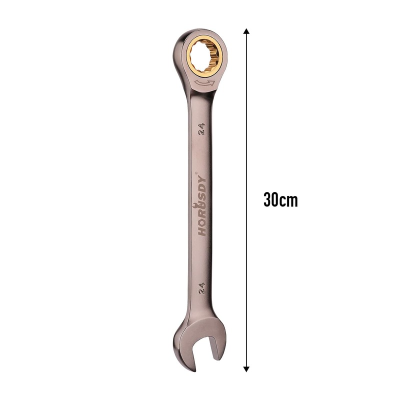 HORUSDY Ratchet Spanner, 24MM Metric Wrench Ratcheting Combination Wrenches 72-Teeth,