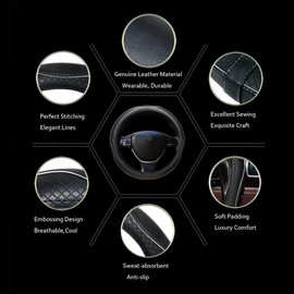 Car Steering Wheel Cover, Anti-Slip, Safety, Soft, Breathable, Heavy Duty, Thick, Full Surround, Sports Style (Black with White Line)