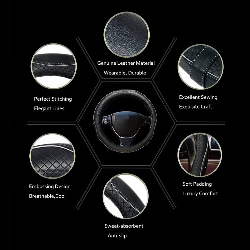 Car Steering Wheel Cover, Anti-Slip, Safety, Soft, Breathable, Heavy Duty,
