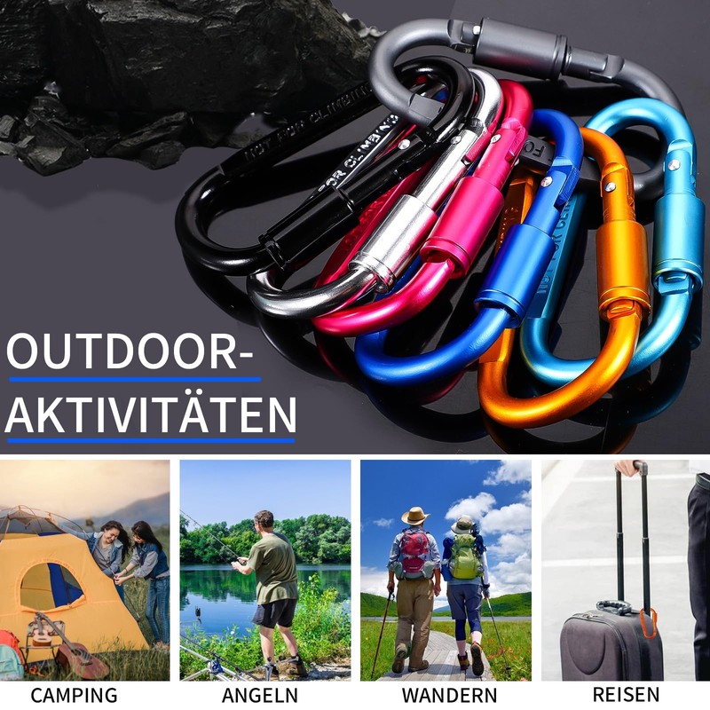 10Pcs Carabiner Clip 3.2"Caribeana Clips with Screw Lock, 10 Colours