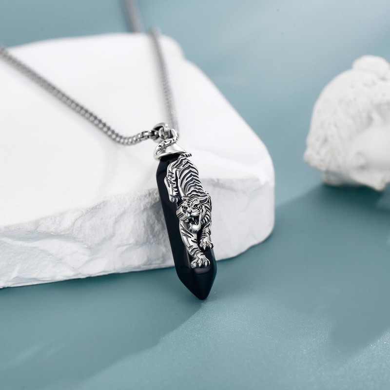 HUKKUN White Tiger Sterling Silver Pendant Necklace for Women &