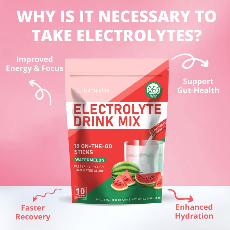 HydriPulse Electrolytes Powder Packets - Sugar Free, Naturally Flavored, 10