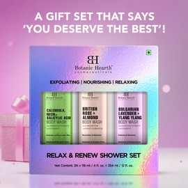 Botanic Hearth Relax and Renew shower set - Pack of 3 of Body Wash (British Rose,Lavender, Calendula Neem) 4fl oz each