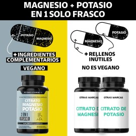 Citrato de Magnesio + Citrato Potasio | Platano en Polvo, Curcuma (curcumina) y Arroz | Magnesio Complex Vegano | Citrate Magnesium + Potassium Citrate - Vitaminas Mujer / Hombre - 180 cápsulas