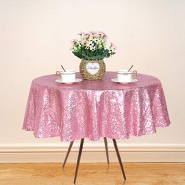 JYFLZQ Rose Pink Sequin Tablecloth 50" Round Sparkly Drape Table Cloths Table Cover Overlay for Wedding Birthday Party Baby Bridal Shower