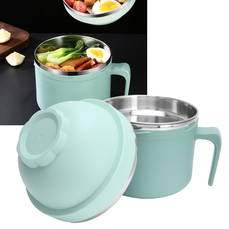 Portable Lunch Box Double Layer Thermal Noodle Bowl with Handle