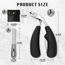 304 Stainless Steel Nail Clippers, Nail Clippers for Thick Nails, Wide Jaw Opening Nail Clippers with Angled Head, Sharp Oblique Toenail Clippers, with Nail File & PU Storage Bag (Black)