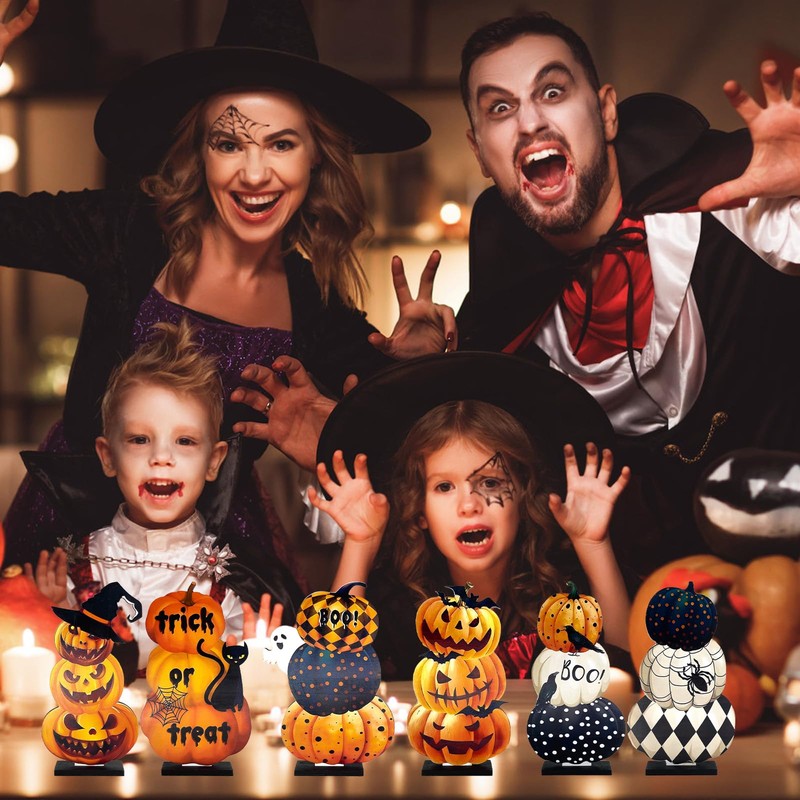 Lacabin 6 Pcs Halloween Wooden Pumpkin Table Centerpieces, Rustic Fall