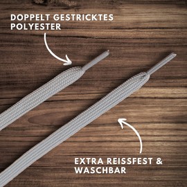 LaceHype 2 Pairs of Premium Shoelaces, Flat, Tear-Resistant, 10 mm Wide Replacement Polyester Shoelaces for Trainers, Sports Shoes (Grey, 130)