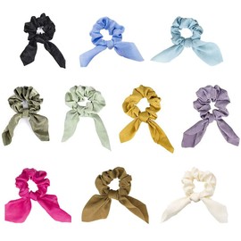 Pack of 10 Hair Bobbles Ponytail Holder Women Bow Hair Ties Rabbit Ear Hair Scrunchies Chiffon Ponytail Holder Hair Bows Ponytail Holder Hair Bobbles Ropes for Women or Girls (9 Colours)