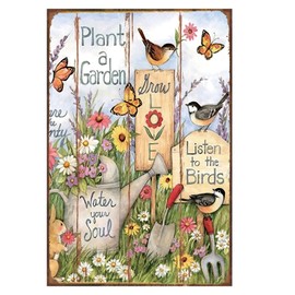 Plant A Garden Water You Soul Metal Sign,Listen To The Birds,Metal Flower Garden Signs for Outside,Yard Signs Decorative Outdoor Flowers,Farm Wall Decor 8x12in