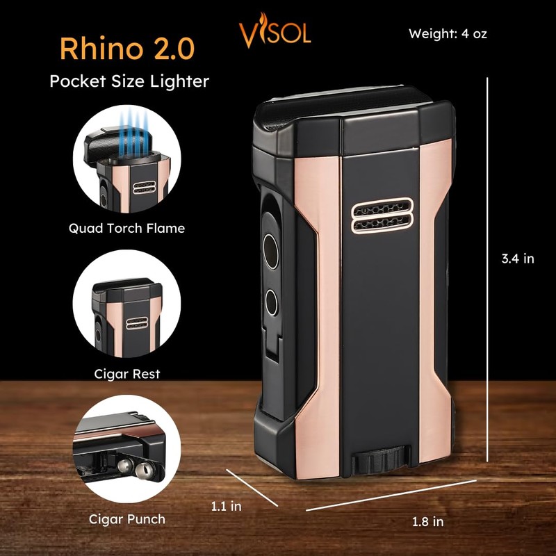 Visol Rhino 2.0 Butane Torch Lighter Quad Flame Refillable Gas
