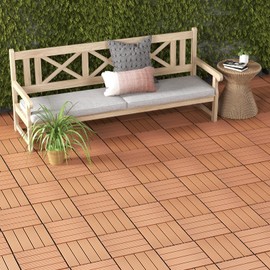 Giantex Interlocking Deck Tiles 36 Pack - 36 sq.ft Composite Outdoor Flooring Covering All Weather Use, 12 x 12 in Patio Decking Boards for Balcony, Poolside, Backyard, Garden, Walkway (Brown)