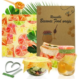 Beeswax Food Wraps Reusable 6-Pack – 3 Sizes + 3 Elastic Sealing Straps | Zero Waste Sustainable Food Storage for Sandwiches, Bowls, Mason Jars | Reusable Safe Cotton Bowl Covers Set