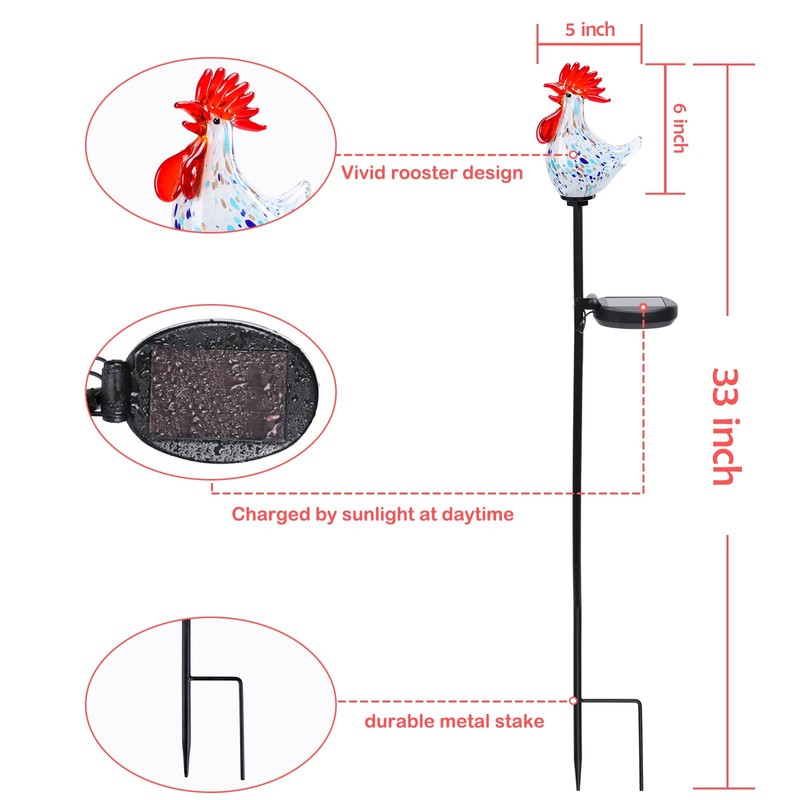 Afirst Decorative Solar Lights Outdoor Solar Rooster Stake Lights Hand
