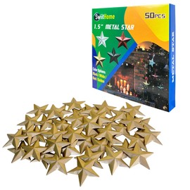50 Pieces 1.5 Inch Metal Star, Barn Star for Home Decoration, Hanging Wall Decor for House, Iron Vintage Wall Arts and Crafts, Christmas Indoor Outdoor Decorations (Golden)