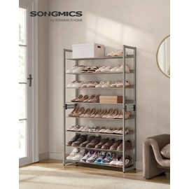 SONGMICS Shoe Rack, 8-Tier Shoe Organizer, Metal Shoe Storage for Garage, Set of 2, 4-Tier Stackable Shoe Shelf, with Adjustable Flat or Angled Shelves, 32-40 Pairs, Cappuccino Beige ULMR008L01