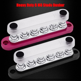 6 x M8 (5/16") Studs Power Distribution Block Bus Bar 12V, Ampper 5.9" HD 200A Marine BusBar Battery Distribution Block W/Cover for Car Boat Solar (Red & Black)
