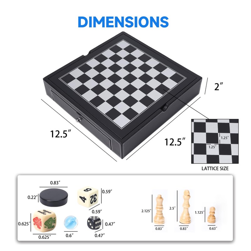 GSE Games & Sports Expert 12.5" Premium Leather 5-in-1 Chess,