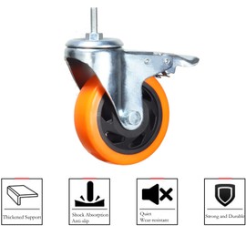 Stem Caster Wheels Heavy Duty Casters PVC M8-1.25x1″ (Stem Diameter 8mm, Stem Length:1″) Casters with Brake Dual Locking for Home, Office, Industry use (4 Inch, with Brake)