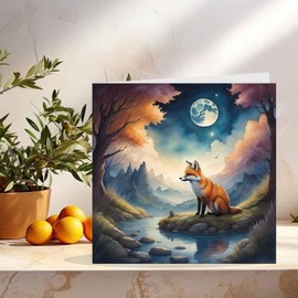 Moon Fox Greeting Card Beautiful Watercolour Fox Birthday Card 145 x 145mm