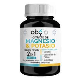 Citrato Magnesio y Potasio + Curcuma, L-Malato y Extracto Platano | Premium Complex Alta Absorcion | Suplemento Alimenticio | Citrate Magnesium Complejo | Vitaminas Mujer Hombre | 60 Capsulas