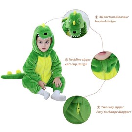 lontakids Toddler Infant Dinosaur Costume Flannel Hooded Onesies Soft Animal Romper Outfits Gift (3.5-4.5 Years, Green)