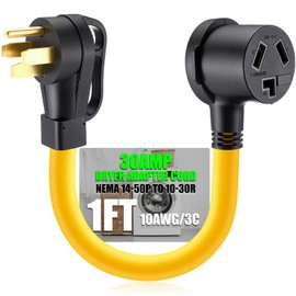 Kanayu 50Amp to 30Amp Dryer Adapter Cord NEMA 14-50P Male to 10-30R Female, 4 Prong Male to 3 Prong Female Power Cord For RV Generator to Dryer with Handle, STW 10 AWG/3C, 1FT, ETL Listed