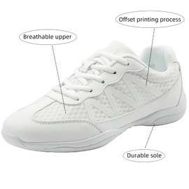 CheeryEase Girls' White Cheerleading Shoes Breathable Lightweight Cheer Competition-Ready Non-Slip with Shock Absorption for Dance, Training, Gymnastics and Youth Sports Big Kid Size 3.5