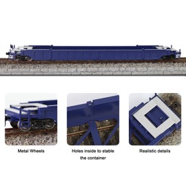 Evemodel C8759 1pc HO Scale 53ft Well Car 1:87 Concave Bottom 53' Flat Car Wagon (1pc - Blue)