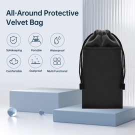 iflytek Durable Protective Bag Language Translator Device, Large 7x4 inches Drawstring Pouch, Premium Velvet & Leather, Waterproof & Dustproof, Black