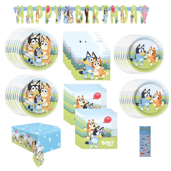 Bluey Birthday Party Bundle Pack includes 16 Dessert Plates, 16