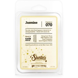 Shortie's Candle Company Pure Jasmine Wax Melts - 1 Highly Scented 3 Oz. Bar - Made with Essential & Natural Oils - Flower & Floral Air Freshener Cubes Collection (Packaging may vary)