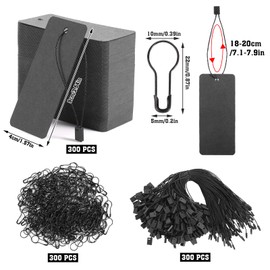 300 Set Black Price Tags with String Gift Tags with Safety Pins Custom Clothing Tags Black Paper Hang Tags String Product Tags for Clothes Crafts Display Christmas Gift Stocking Stuffers