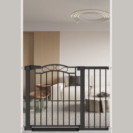 Black Baby Gate with Door-Walk through Baby Gates for Stairs Pressure Mounted no Drill-Indoor Tension Metal Child Pet Dog Safety Gate 40.55"-43.31" Wide