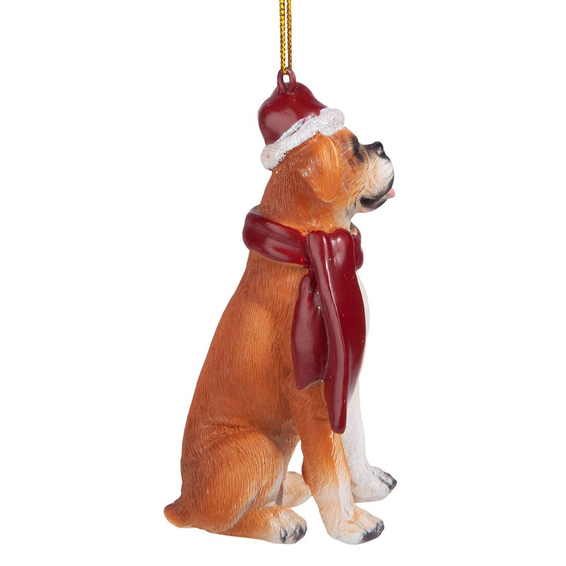 Design Toscano JH576303 Boxer Holiday Dog Ornament Sculpture, Multi-Color