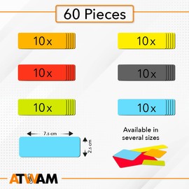 ATWAM - 60 Magnetic Strips writable - 75 x 25 mm - 6 Colors - Scrum & Kanban - writable Magnets - for whiteboard, Magnetic Board, Magnetic Wall & Fridge