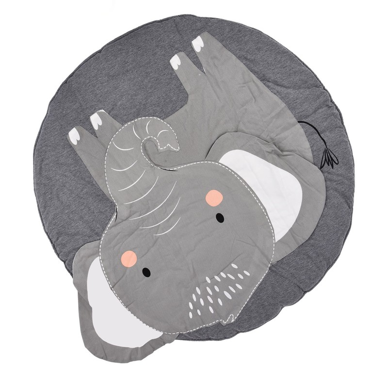 Baby Play Mat Round Cartoon Elephant Pattern Soft Cotton Decoration