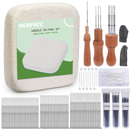 OEHPICC 128 Pcs Needle Felting Tools, 6×6 Inch Wool Feting Pad, 102 Pcs Felting Needles, Felting Tools with 3 Size Wooden Handle Holder for DIY Wool Felting Projects