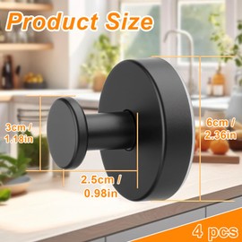 4Pcs Bathroom Hooks for Towels Robes Loofah Mountable on Bathroom Walls Kitchen Glass Mirrors Tile, Smooth Non-Porous Surfaces, Waterproof & Rustproof, No-Drill Shower Hooks. (Black)