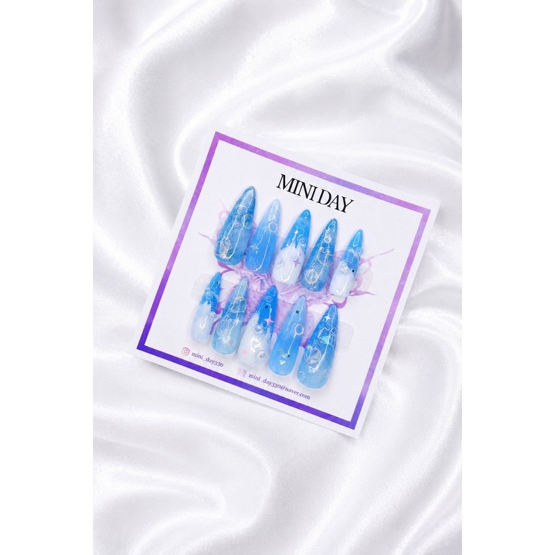 Sky Bubble Dream Handmade Nail Tips - Ballerina / 스카이