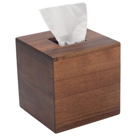 Tissue Box Cover, Square Tissue Box Holder, Acacia Wood Facial Paper Holder for Bathroom, Bedroom, Dinner Table, Office (1 Pack, 5.7 x 5.7 x 5.7 inch)