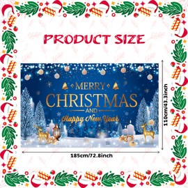 HILAVO 6x3.6ft Large Christmas Banner Backdrop, Blue Merry Christmas Banner Indoor New Year Photography Background Party Decoration for Xmas New Year Party Photo Booth Wall Hanging Decor
