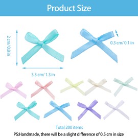 YJFY 200 Stück Kleine Schleifen Selbstklebend Mini Schleifen für geschenkverpackungen Mini Geschenkschleife zum Basteln und Dekorieren Klein Geschenkschleife zum Nähen Verpacken (Macaron)