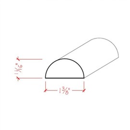EWHR12 Half Round 1-3/8" Wide x 11/16" Moulding Trim. Unfinished, Red Oak, 42"