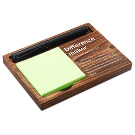 Difference Maker Sticky Note Holder Wooden Notepad & Pen Holder 6.5" x 4.7" Sticky Note Pad Holder Dispenser for Desk Difference Maker Definition Work Gifts, NPA183