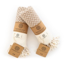 Madamelique Exclusive Hand Towels Set of 2-18 x 40 Inches - Decorative Bathroom Peshtemal Towel for Hand, Face, Hair, Yoga, Tea, Dishcloth, Kitchen and Bath - 100% Pure Cotton (Biscuit)