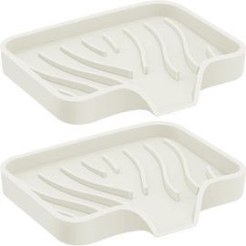 2PCS Self Draining Soap Holder,Spofit Silicone Soap Dish, Suitable for for Kitchen, Bathroom, Shower, Bath Tub,Soap Container (Beige)