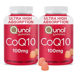 Gomitas CoQ10, Qunol CoQ10 100 mg, deliciosos suplementos de gomitas, ayuda a apoyar la salud del corazón, vegano, sin gluten, absorción ultra alta, suministro de 2 meses (60 unidades, paquete de 2)