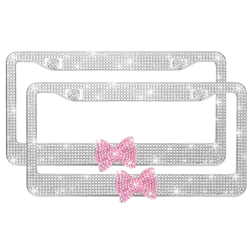 OTOSTAR 2 Pack Bling License Plate Frame with Ribbon Bow,